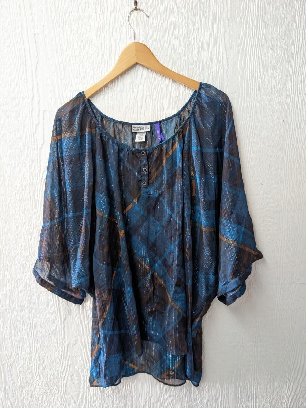 Maggie Barnes for Catherines Plaid Sheer Chiffon Flowy Top Plus Size 4X Petite